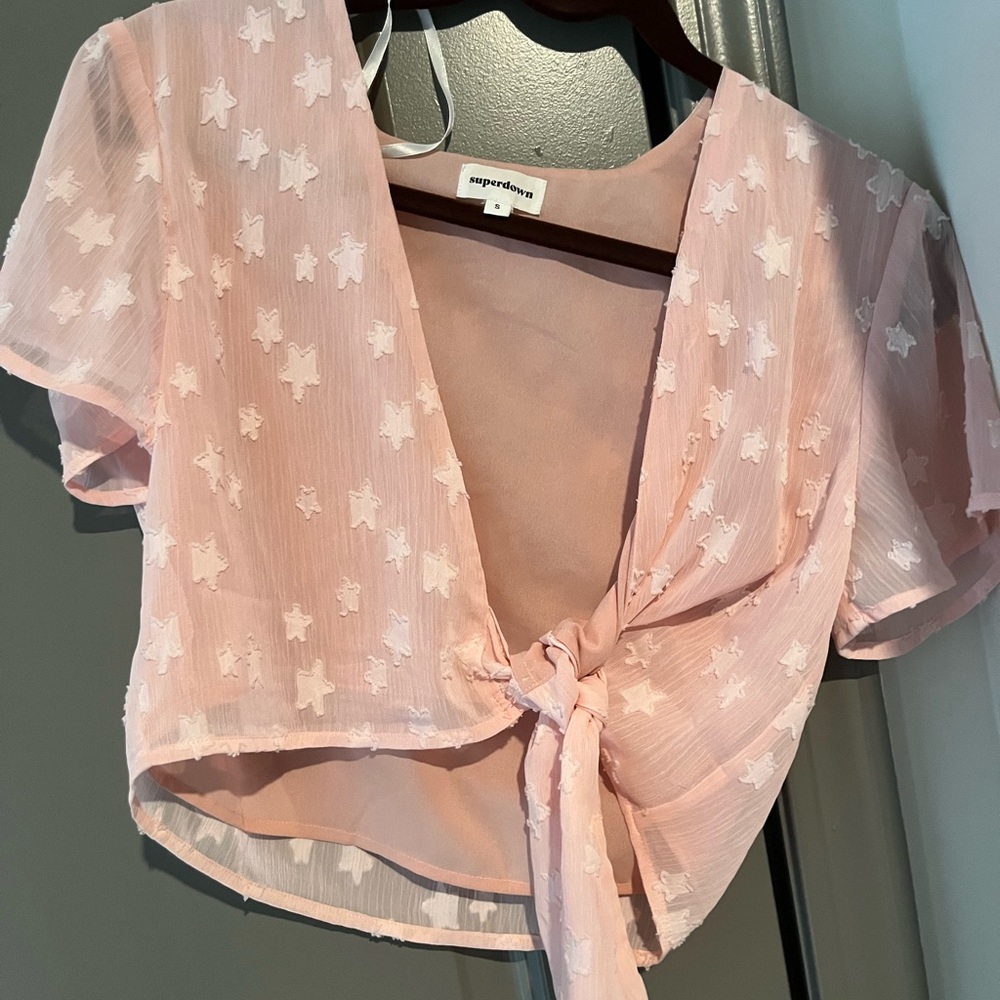 Super down pink tie top
